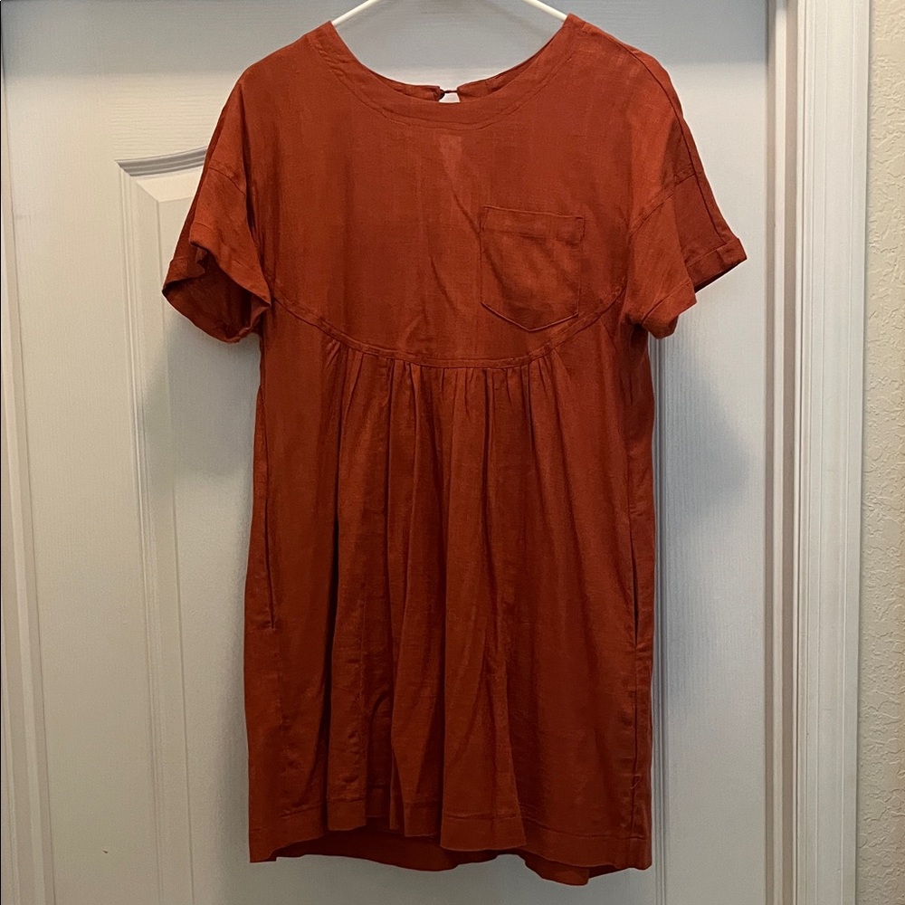 Rust Orange Short Sleeve Baby Doll Dress Size Small